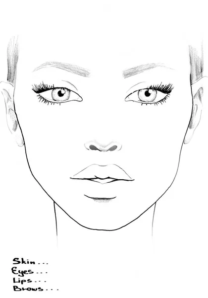 Ansikte internationell Makeup Artist tom. Vacker kvinna porträtt. Face chart. Makeup Artist tom. Mall. Stockbild