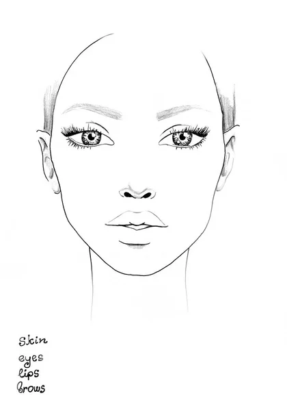 Ansikte internationell Makeup Artist tom. Vacker kvinna porträtt. Face chart. Makeup Artist tom. Mall. Royaltyfria Stockfoton