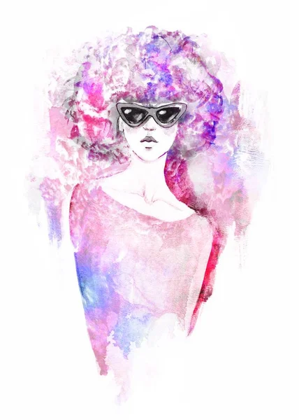 Хіпстерська дівчина з сонцезахисними окулярами. Ручна розписана ілюстрація моди. осінні тенденції. модні тенденції. Модна ілюстрація . — стокове фото