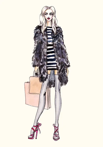 Street fashion. watercolor fashion illustration. — Stock Photo, Image