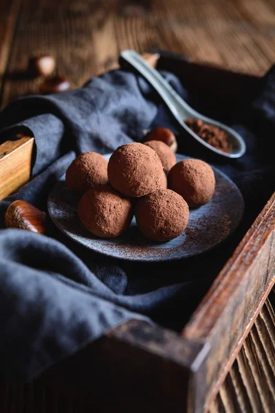 Delicious Chestnut Truffles Coated Cocoa Powder — Stock Photo, Image