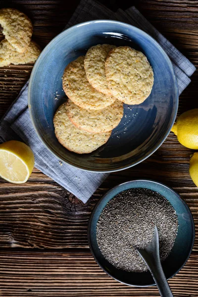 Hausgemachte Kekse Mit Zitronengeschmack Und Chia Samen — Stockfoto