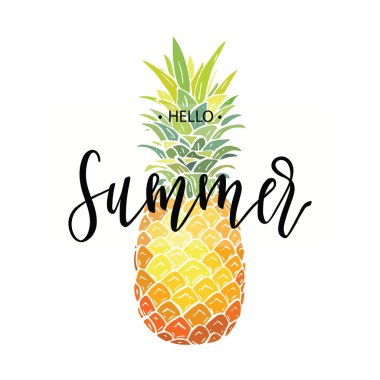 Ananas arka yaz yazıt Merhaba. Vektör çizim. Elle çizilmiş