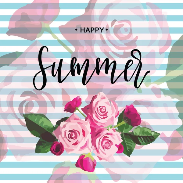 Надпись Happy Summer Фоне Цветов Векторная Иллюстрация — стоковый вектор