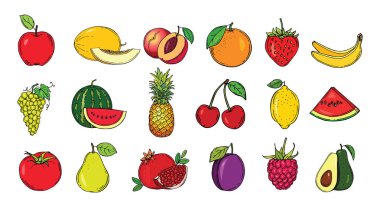 Meyve kümesi. Vektör çizim. Elle çizilmiş