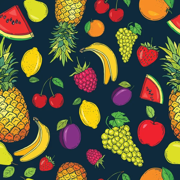 Früchte Nahtlose Muster Für Ihr Design Vektorillustration Handgezeichnet — Stockvektor