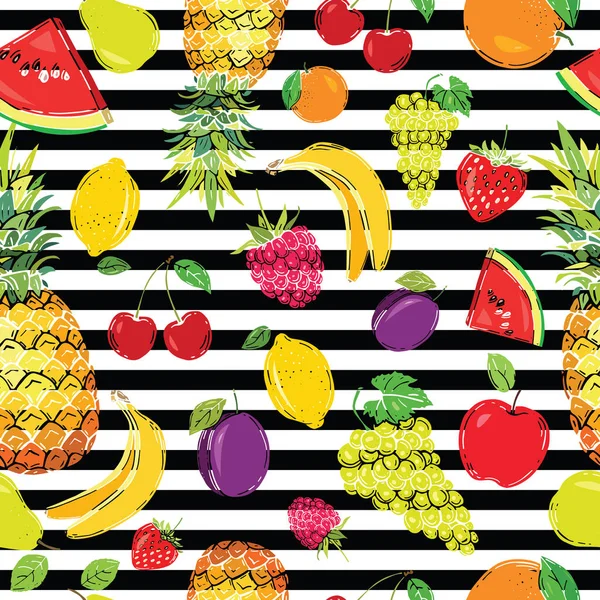 Frutas Sem Costura Padrão Para Seu Projeto Ilustração Vetorial Desenhado —  Vetores de Stock