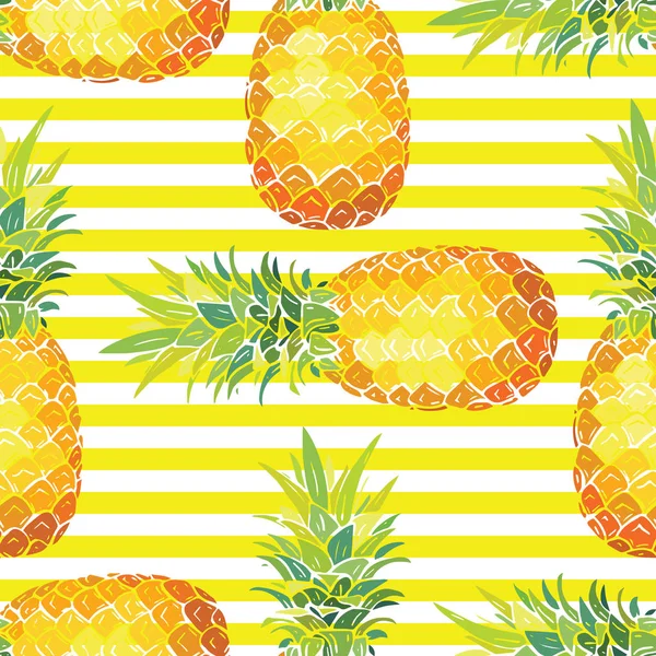 Modello Senza Cuciture Ananas Design Estivo Disegnato Mano — Vettoriale Stock