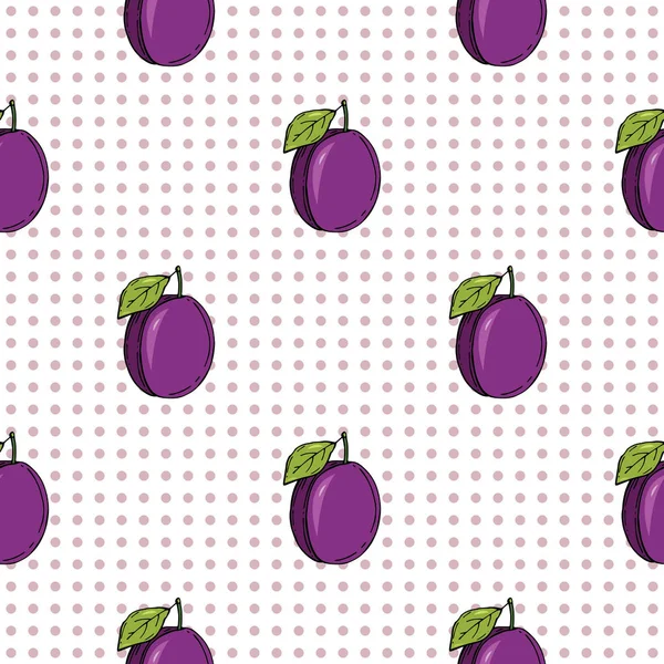 Απρόσκοπτη Μοτίβο Μοβ Δαμάσκηνα Εικονογράφηση Διάνυσμα Φρούτα Φόντο Χέρι — Διανυσματικό Αρχείο