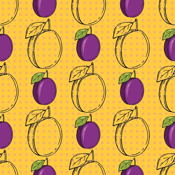Patrón Sin Costuras Con Ciruelas Púrpuras Ilustración Vectorial Fondo Fruta — Vector de stock