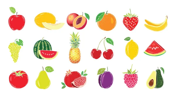 Conjunto Frutas Ilustração Vetorial Desenhado Mão — Vetor de Stock
