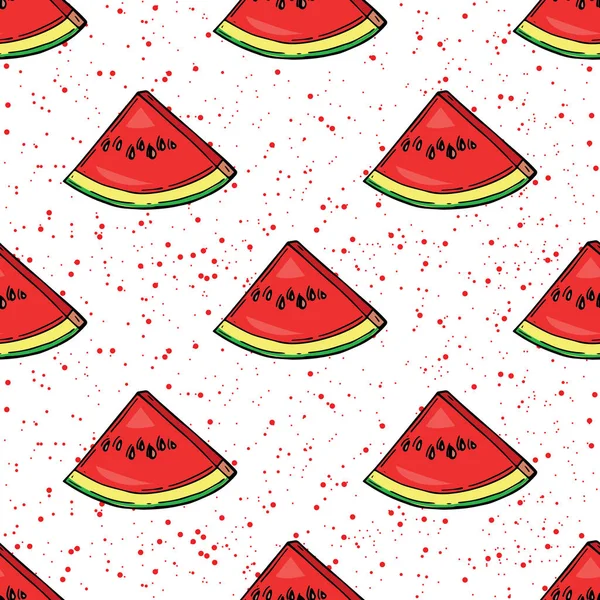 Seamless Pattern Sliced Watermelons Vector Background Hand Drawn — Stock Vector