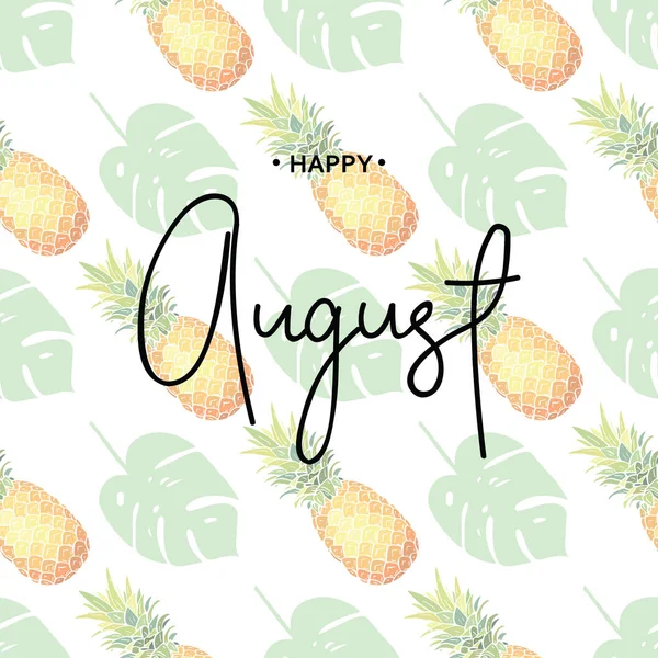 Arka Plan Mutlu Ağustos Kitabe Ananas Yaprakları Vektör Çizim — Stok Vektör