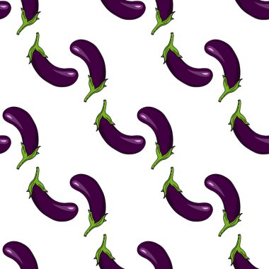  Patlıcan seamless modeli. Patlıcan çiftlik pazarı için. Vektör çizim. Elle çizilmiş