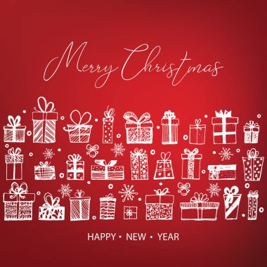 Mutlu Noeller ve mutlu yeni yıl. Elle çizilmiş. Vektör çizim.