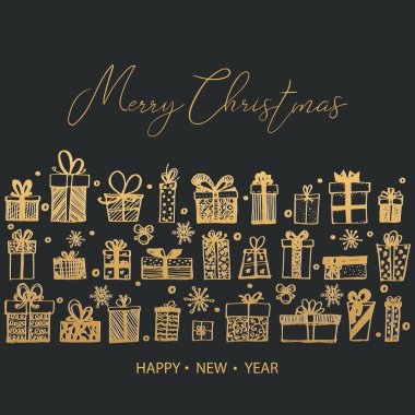 Mutlu Noeller ve mutlu yeni yıl. Elle çizilmiş. Vektör çizim.