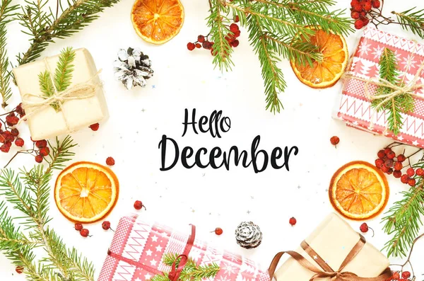 Olá Dezembro Caligrafia Inscrição — Fotografia de Stock