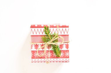 Noel hediye kutusu tatil için arka plan. Kopya alanı ile üstten görünüm