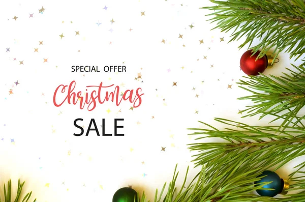 Frohe Weihnachten Verkauf Hintergrund Mit Weihnachtsdekoration — Stockfoto