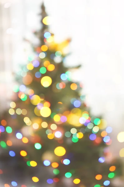 Defocused Light Bokeh Christmas Light Tree Happy New Year Christmas — Stock Photo, Image