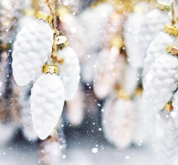 Carte Voeux Noël Pour Période Des Fêtes Décoration Cône Pin — Photo