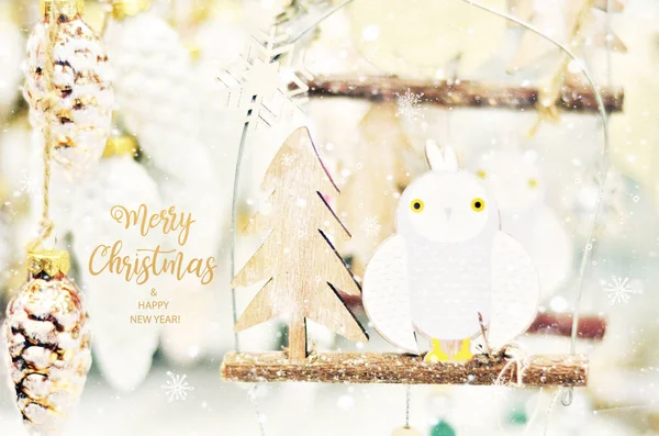 Cartão Saudação Com Coruja Natal Filial Elementos Natal — Fotografia de Stock