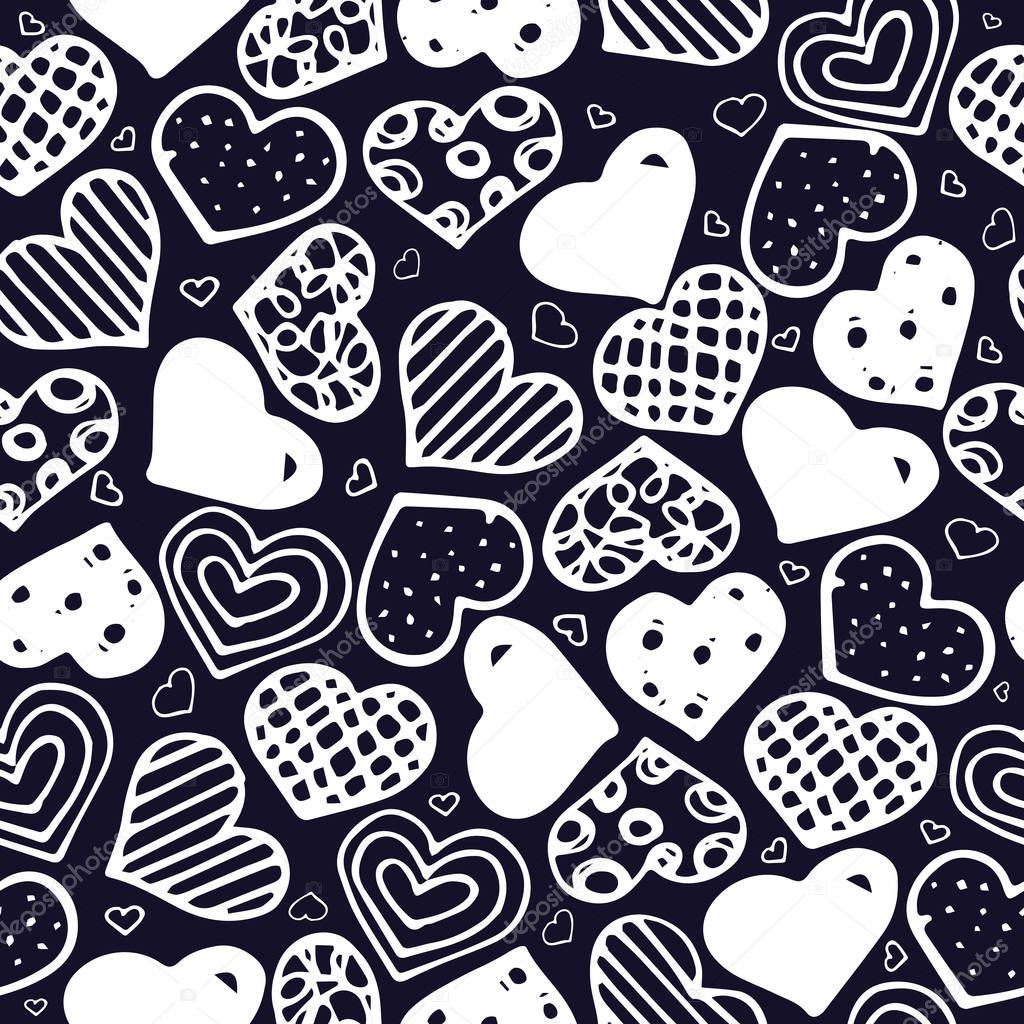 Seamless pattern with hand drawn hearts.