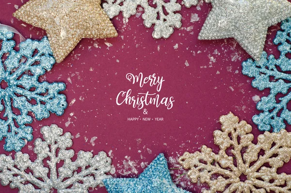 Merry Christmas Happy New Year Christmas Background Shining Snowflakes Stars — Stock Photo, Image