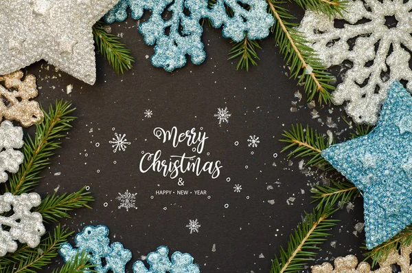 Prettige Kerstdagen Gelukkig Nieuwjaar Kerstmis Achtergrond Met Glimmende Sneeuwvlokken Sterren — Stockfoto