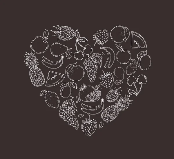 Imágenes Estilizadas Frutos Forma Corazón Ilustración Vectorial Dibujado Mano — Vector de stock