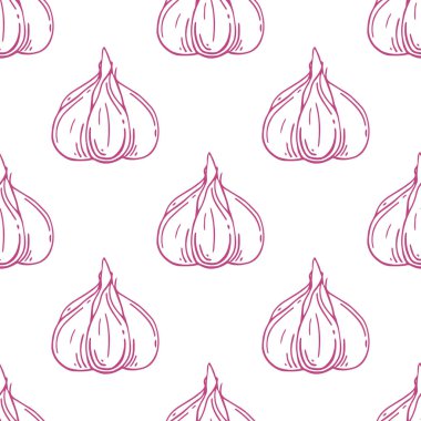 Sarımsak ile Seamless modeli. Organik sağlıklı gıda. Vejetaryen beslenme. Elle çizilmiş. 
