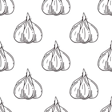 Sarımsak ile Seamless modeli. Organik sağlıklı gıda. Vejetaryen beslenme. Elle çizilmiş. 