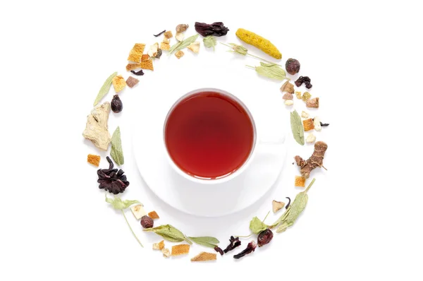 Cup Tea Herbal Tea Dry Herbs Flowers Pieces Fruit Berries — Stock Photo, Image
