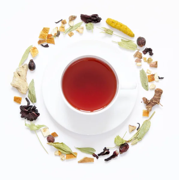 Cup Tea Herbal Tea Dry Herbs Flowers Pieces Fruit Berries — Stock Photo, Image