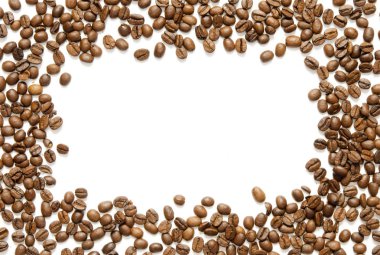 İzole kopya alanı metin - görüntü için beyaz zemin üzerine kavrulmuş kahve çekirdekleri arka plan dokusu