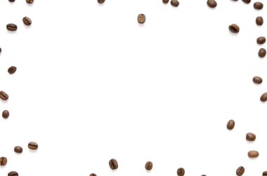 İzole kopya alanı metin - görüntü için beyaz zemin üzerine kavrulmuş kahve çekirdekleri arka plan dokusu