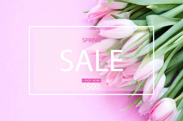 Fondo Venta Primavera Con Flores Primaverales Tulipanes — Foto de Stock