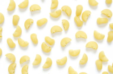 Pişmemiş makarna gıda arka plan olarak. Üstten Görünüm veya düz lay