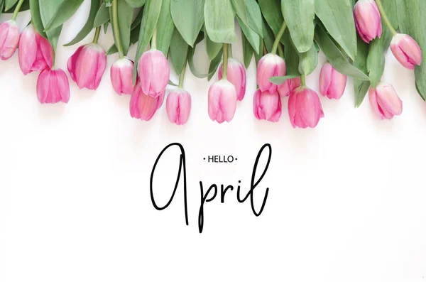 Επιγραφή Γεια Απριλίου Λουλούδι Τουλίπα Άνοιξη Φόντο — Φωτογραφία Αρχείου