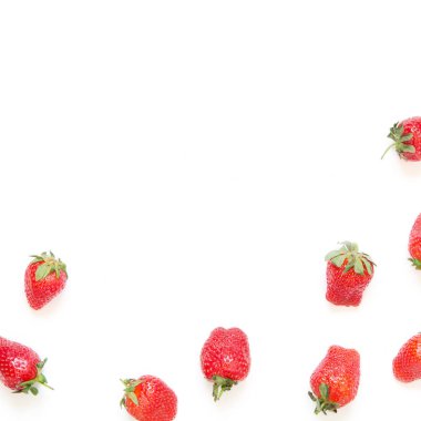 Kopya alanı ile Yaratıcı taze çilek desen arka plan. Gıda konsepti. Üst te. - Resim.