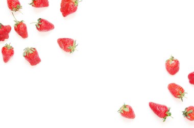 Kopya alanı ile Yaratıcı taze çilek desen arka plan. Gıda konsepti. Üst te. - Resim.