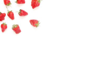 Kopya alanı ile Yaratıcı taze çilek desen arka plan. Gıda konsepti. Üst te. - Resim.