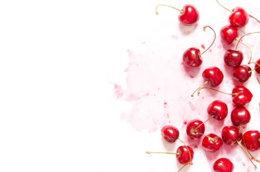 Kopya alanı ile yaratıcı taze kiraz desen arka plan. Gıda konsepti. Üst te. - Resim