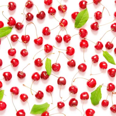 Kiraz lı desen. Beyaz arka planda kiraz var. - Resim