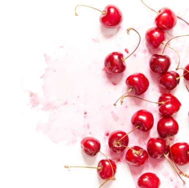 Kopya alanı ile yaratıcı taze kiraz desen arka plan. Gıda konsepti. Üst te. - Resim