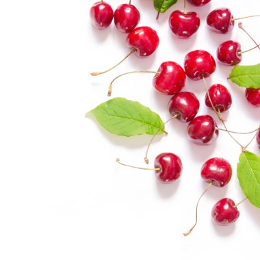 Kopya alanı ile yaratıcı taze kiraz desen arka plan. Gıda konsepti. Üst te. - Resim