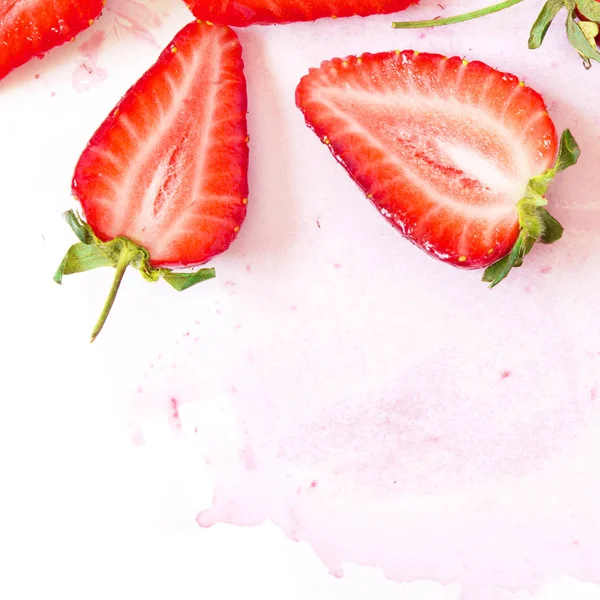 Creative fresh strawberries pattern background with copy space. Food concept.  Top view. - Image.