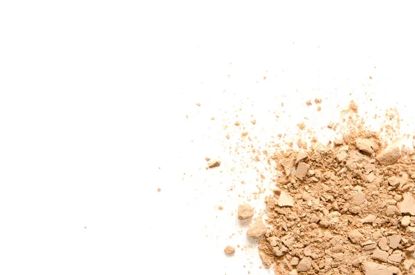 Beige Crashed Face Powder Makeup Sample Cosmetic Product Isolated White — Stock Photo, Image