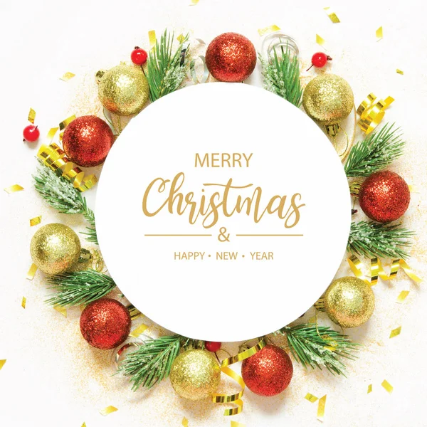 Inscriptie Merry Christmas Happy New Year Kerstversiering Vakantie Viering Concept — Stockfoto