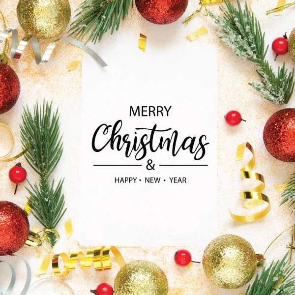 Inscriptie Merry Christmas Happy New Year Kerstversiering Vakantie Viering Concept — Stockfoto
